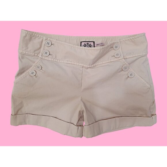 Vintage Y2K Juicy Couture Beige Chino Mini Shorts With Buttons Size 6 Mid Rise - Picture 7 of 7